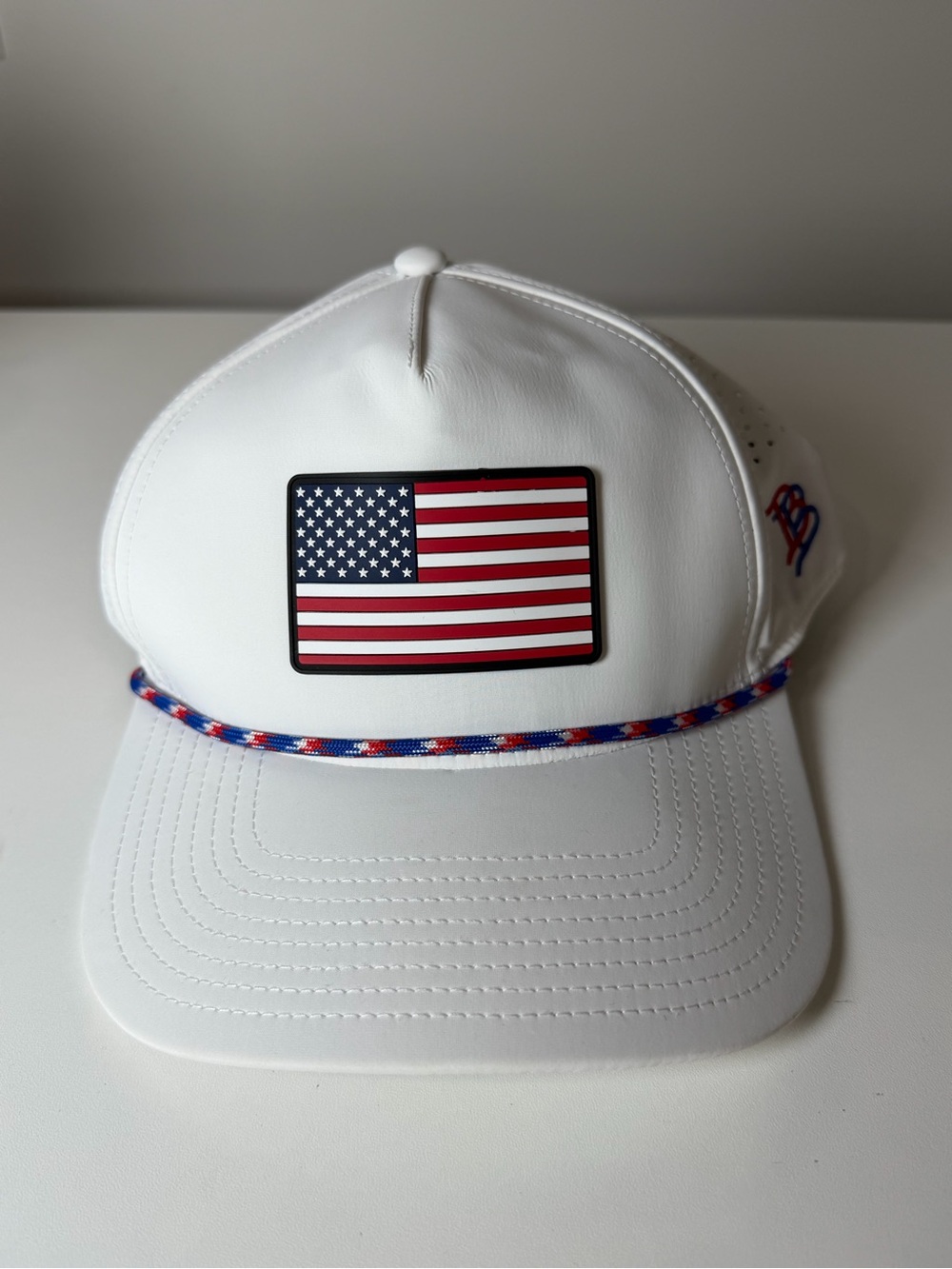 Branded Bills White Rope Hat Cap with American Flag Patch Logo